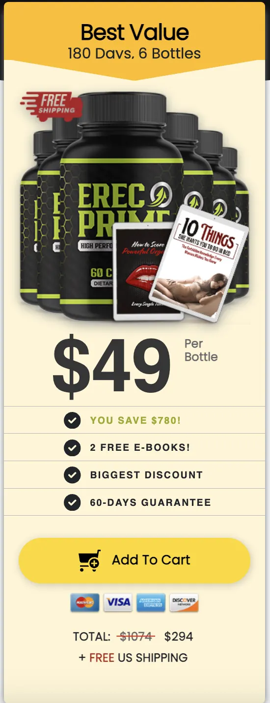 Buy ErecPrime 6 bottles — best value male enhancement pack + free shipping